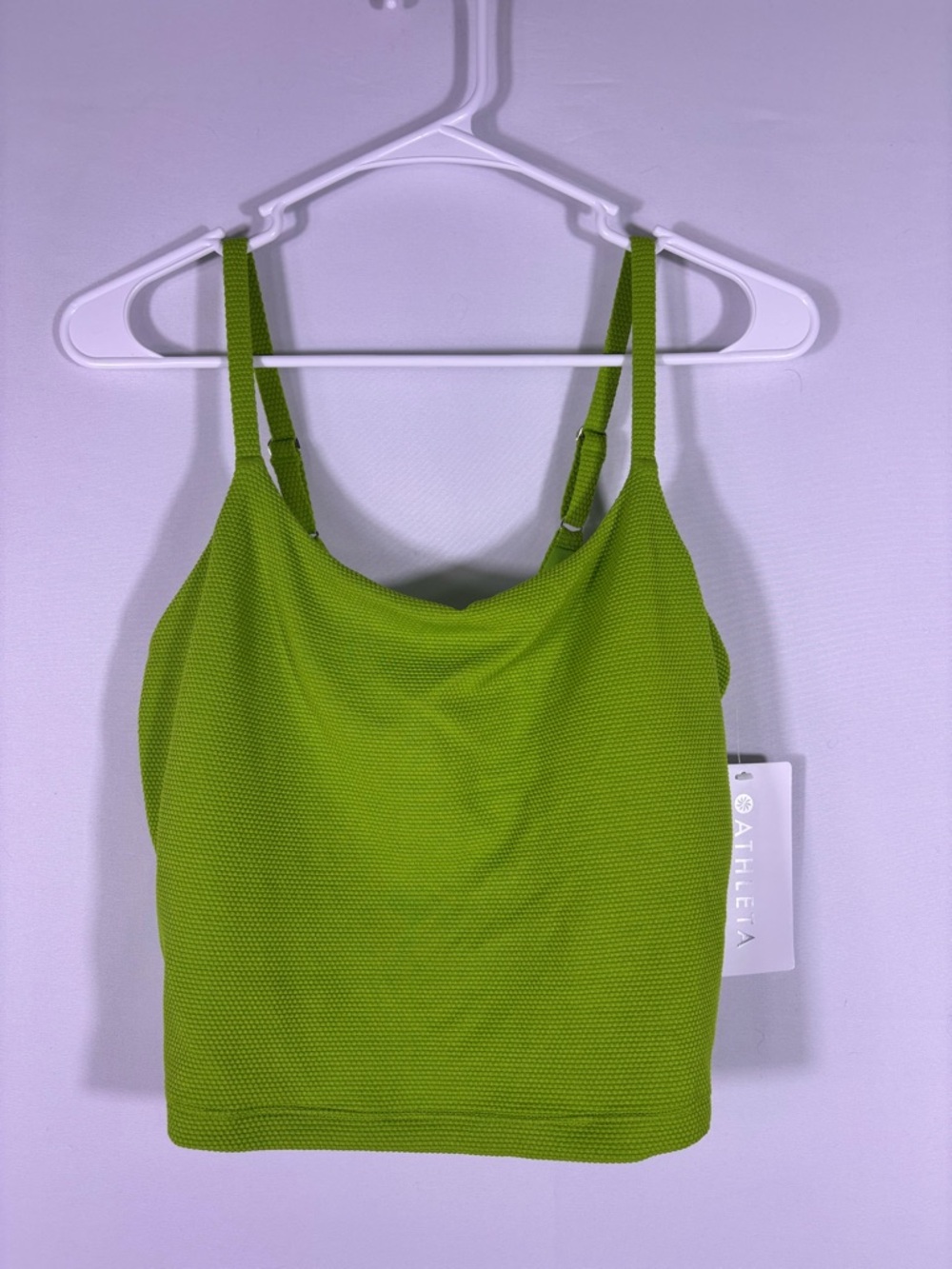 NWT Athleta Scoop Crop Pique Tankini Top Lime Textured Swim D-DD UPF 40+ Med